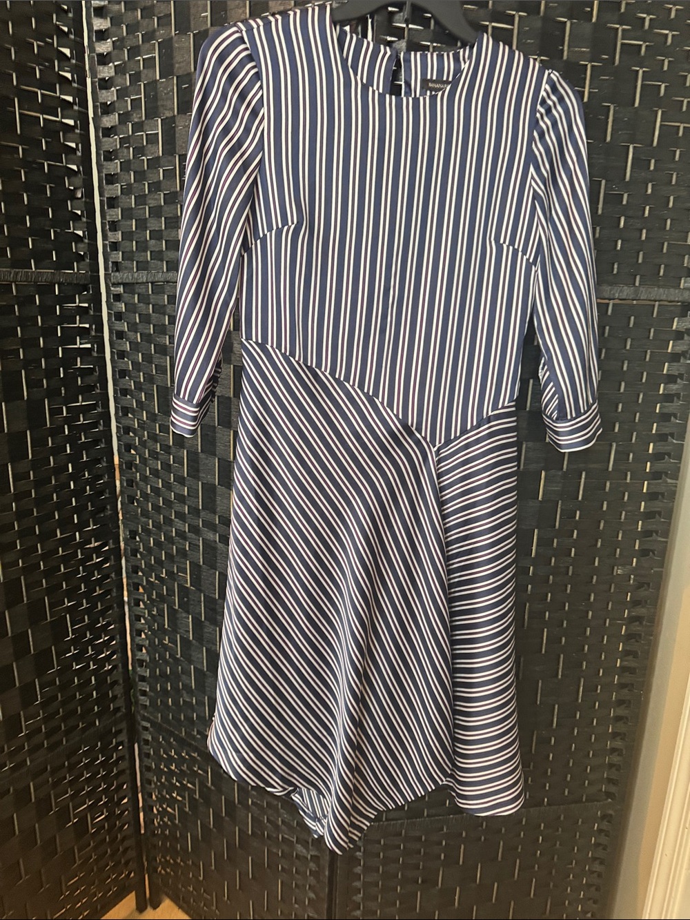 Banana Republic Navy and White Striped Asymmetrical Dress